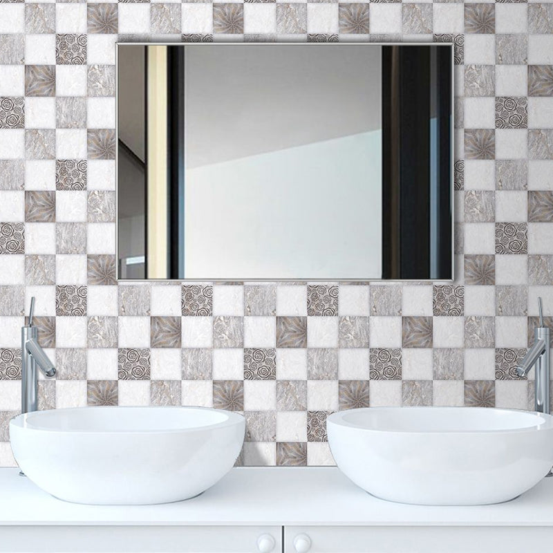 Mosaic Tiles Peel off Wallpaper Panel Grey-White Modern Wall Covering for Bathroom Gray-White Clearhalo 'Modern wall decor' 'Modern' 'Wallpaper' Wall Decor' 1512265