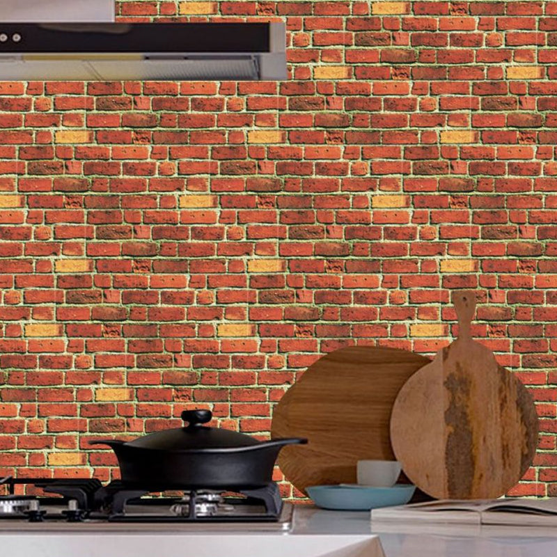 PVC Self Sticking Wallpapers Industrial Faux Brick Wall Art in Red Brown, 22' L x 7.5" W Red Brown Clearhalo 'Industrial wall decor' 'Industrial' 'Wallpaper' Wall Decor' 1512310