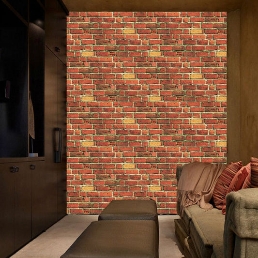 PVC Self Sticking Wallpapers Industrial Faux Brick Wall Art in Red Brown, 22' L x 7.5" W Clearhalo 'Industrial wall decor' 'Industrial' 'Wallpaper' Wall Decor' 1512311