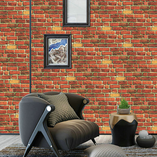 PVC Self Sticking Wallpapers Industrial Faux Brick Wall Art in Red Brown, 22' L x 7.5" W Clearhalo 'Industrial wall decor' 'Industrial' 'Wallpaper' Wall Decor' 1512312