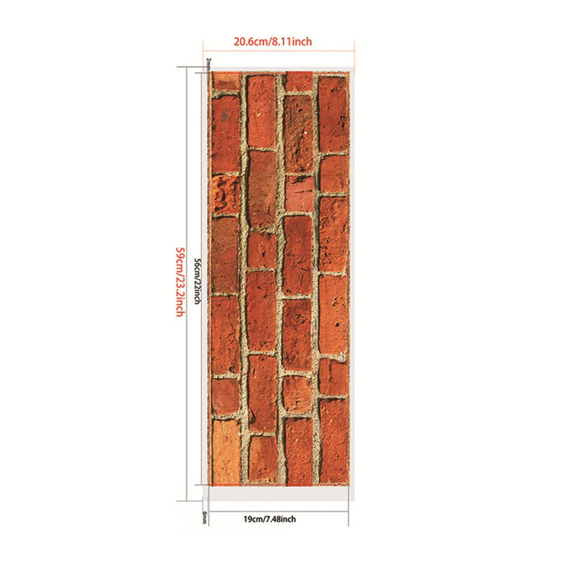 PVC Self Sticking Wallpapers Industrial Faux Brick Wall Art in Red Brown, 22' L x 7.5" W Clearhalo 'Industrial wall decor' 'Industrial' 'Wallpaper' Wall Decor' 1512314