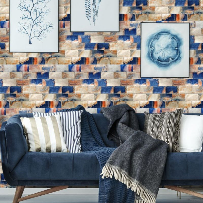 Blue-Brown Brick Wallpaper Panels Self-Adhesive Industrial Living Room Wall Decor Blue-Brown Clearhalo 'Industrial wall decor' 'Industrial' 'Wallpaper' Wall Decor' 1512335