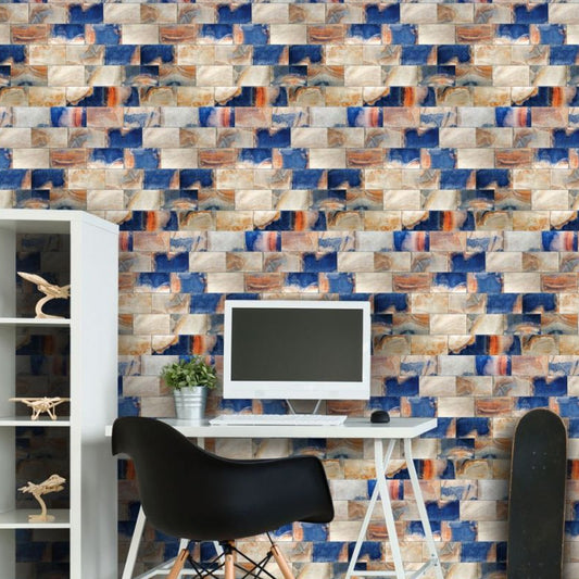 Blue-Brown Brick Wallpaper Panels Self-Adhesive Industrial Living Room Wall Decor Clearhalo 'Industrial wall decor' 'Industrial' 'Wallpaper' Wall Decor' 1512336