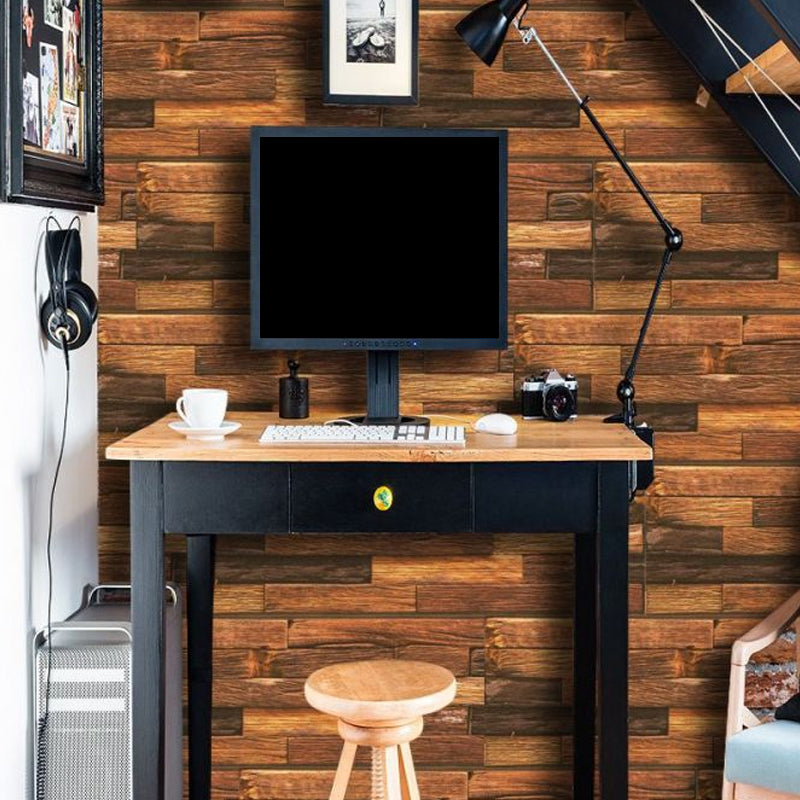 Brown Industrial Wallpaper Panel Set 4.6-sq ft Wood Look Adhesive Wall Covering for Home Brown Clearhalo 'Industrial wall decor' 'Industrial' 'Wallpaper' Wall Decor' 1512345