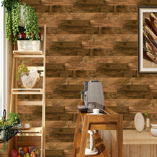 Brown Reclaimed Wood Wallpaper Panels Peel and Stick Wall Decor for Kitchen (4 Pcs) Clearhalo 'Industrial wall decor' 'Industrial' 'Wallpaper' Wall Decor' 1512351