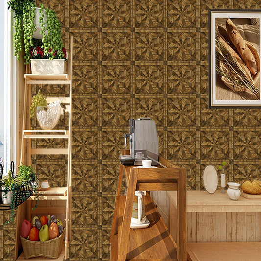 Wood Floral Wallpaper Panel Set Industrial Self Adhesive Kitchen Wall Decor, 3.4-sq ft Yellow-Brown Clearhalo 'Industrial wall decor' 'Industrial' 'Wallpaper' Wall Decor' 1512365