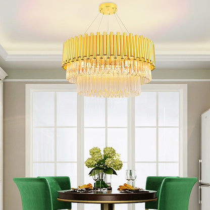 Brass Metal Chandelier Lamp Vintage Round Shade Multi Light Pendant Chandelier Light with Crystal Block Brass Clearhalo 'Ceiling Lights' 'Chandeliers' 'Modern Chandeliers' 'Modern' Lighting' 151237