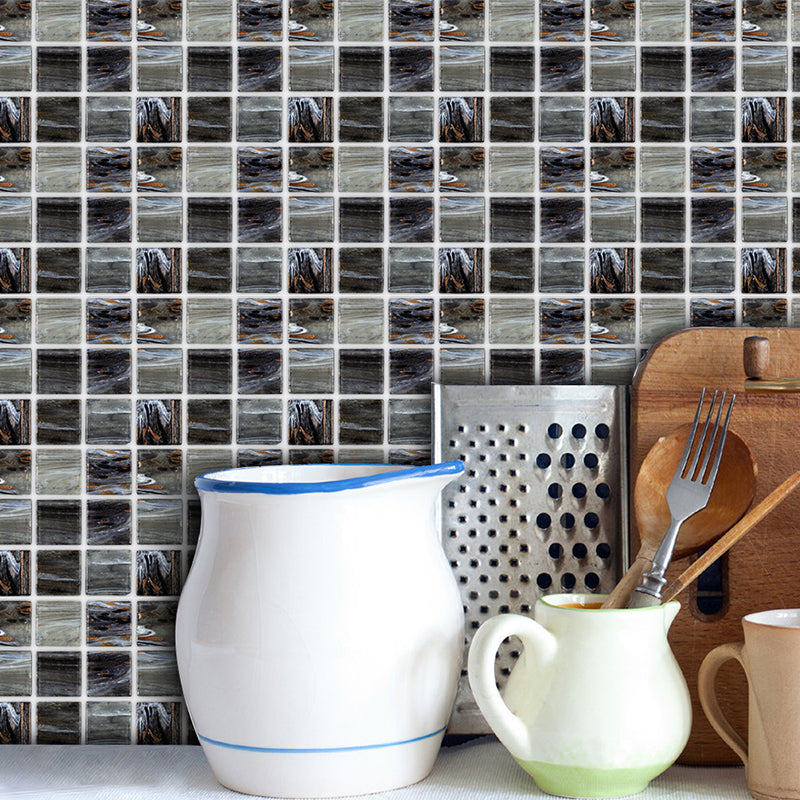 Marble Mosaic Tile Wallpaper Panels Modern Peel off Bathroom Wall Art, 4' x 4 (54 Pcs) Black 1 Set Clearhalo 'Wall Decor' 'Wallpaper' 1512454