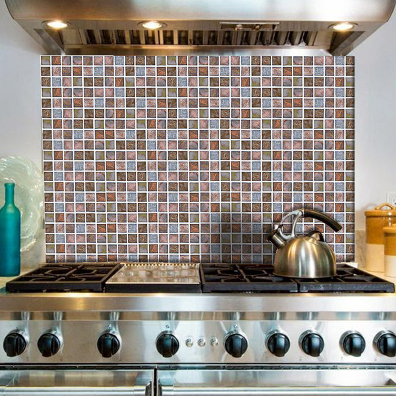 Marble Mosaic Tile Wallpaper Panels Modern Peel off Bathroom Wall Art, 4' x 4 (54 Pcs) Brown 1 Set Clearhalo 'Wall Decor' 'Wallpaper' 1512459