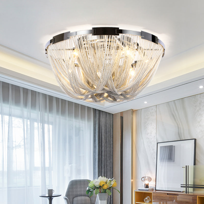 Postmodern Tassel Flush Mount Fixture Metal 4/5 Lights Chrome Living Room Ceiling Mounted Fixture, 16"/19.5" Wide Chrome Clearhalo 'Ceiling Lights' 'Close To Ceiling Lights' 'Close to ceiling' 'Flush mount' Lighting' 151247