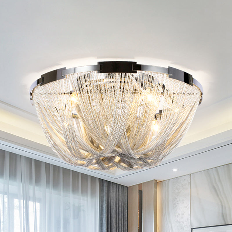 Postmodern Tassel Flush Mount Fixture Metal 4/5 Lights Chrome Living Room Ceiling Mounted Fixture, 16"/19.5" Wide Clearhalo 'Ceiling Lights' 'Close To Ceiling Lights' 'Close to ceiling' 'Flush mount' Lighting' 151248