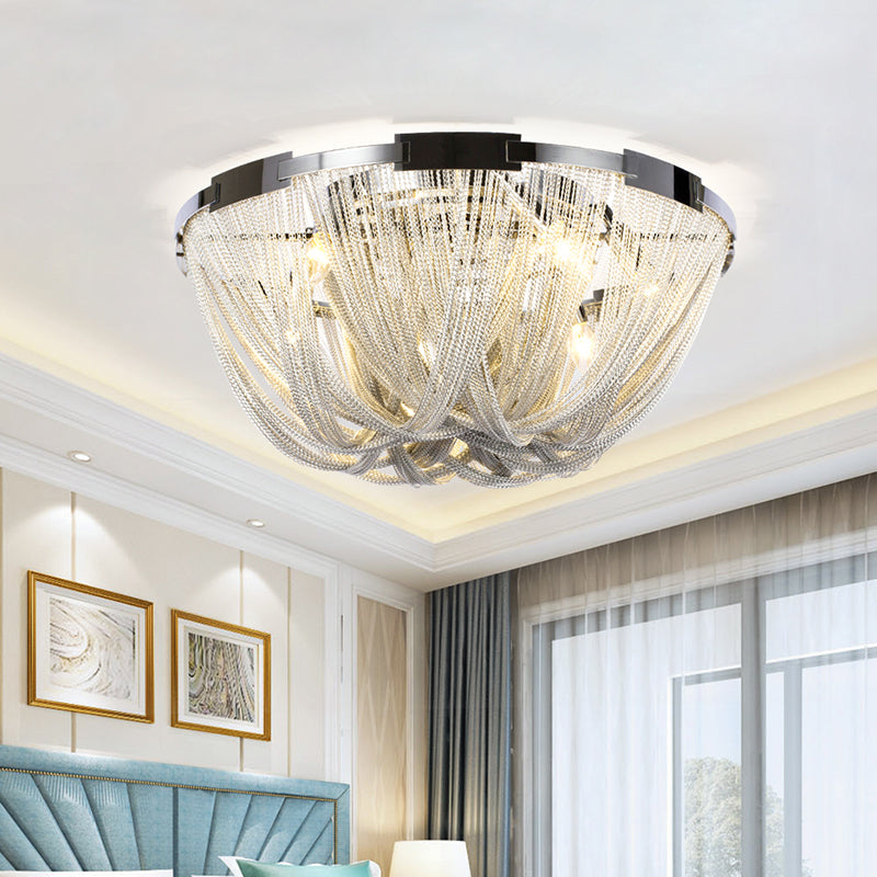 Postmodern Tassel Flush Mount Fixture Metal 4/5 Lights Chrome Living Room Ceiling Mounted Fixture, 16"/19.5" Wide Clearhalo 'Ceiling Lights' 'Close To Ceiling Lights' 'Close to ceiling' 'Flush mount' Lighting' 151250