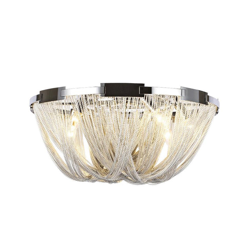 Postmodern Tassel Flush Mount Fixture Metal 4/5 Lights Chrome Living Room Ceiling Mounted Fixture, 16"/19.5" Wide Clearhalo 'Ceiling Lights' 'Close To Ceiling Lights' 'Close to ceiling' 'Flush mount' Lighting' 151251