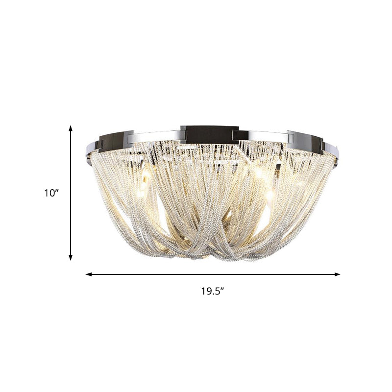 Postmodern Tassel Flush Mount Fixture Metal 4/5 Lights Chrome Living Room Ceiling Mounted Fixture, 16"/19.5" Wide Clearhalo 'Ceiling Lights' 'Close To Ceiling Lights' 'Close to ceiling' 'Flush mount' Lighting' 151253