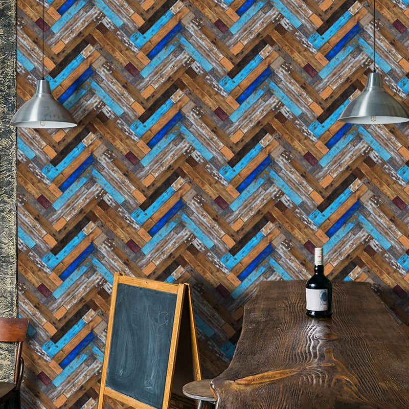 Painted Reclaimed Wood Wallpaper Panel Blue PVC Wall Decor, Peel off, 8' L x 4" W Blue Clearhalo 'Country wall decor' 'Rustic' 'Wallpaper' Wall Decor' 1512535