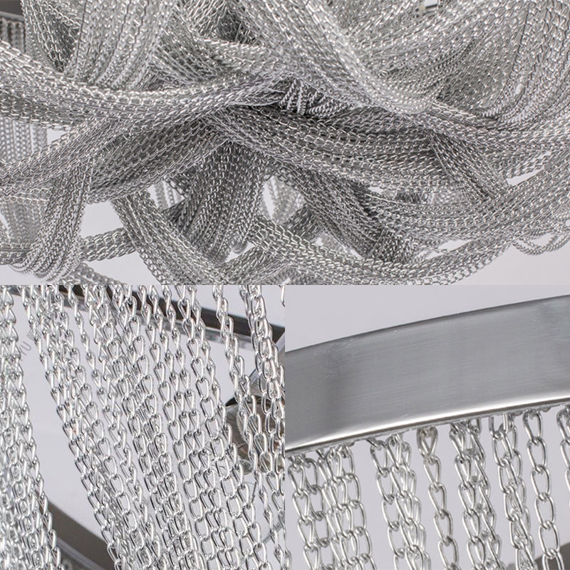 Postmodern Tassel Flush Mount Fixture Metal 4/5 Lights Chrome Living Room Ceiling Mounted Fixture, 16"/19.5" Wide Clearhalo 'Ceiling Lights' 'Close To Ceiling Lights' 'Close to ceiling' 'Flush mount' Lighting' 151254