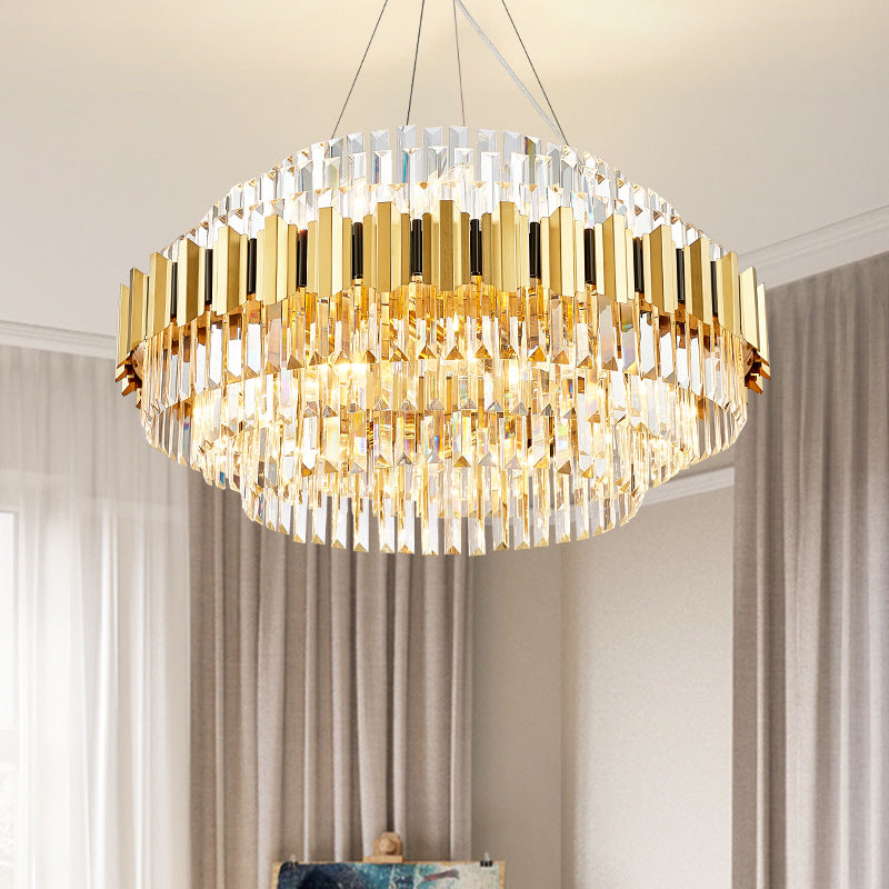 Layered Pendant Light Dining Room Multi Light Vintage Metal Chandelier Light with Faceted Crystal in Gold Clearhalo 'Ceiling Lights' 'Chandeliers' 'Modern Chandeliers' 'Modern' Lighting' 151256