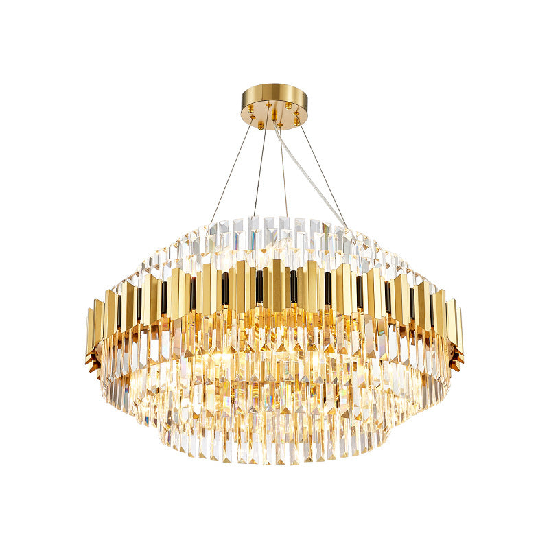 Layered Pendant Light Dining Room Multi Light Vintage Metal Chandelier Light with Faceted Crystal in Gold Clearhalo 'Ceiling Lights' 'Chandeliers' 'Modern Chandeliers' 'Modern' Lighting' 151258