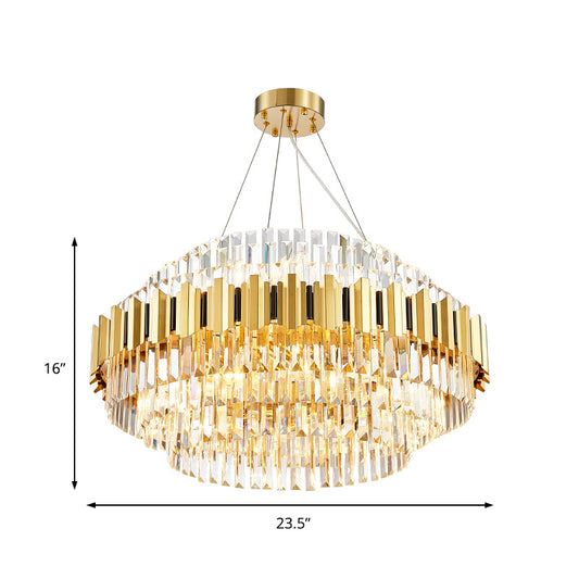Layered Pendant Light Dining Room Multi Light Vintage Metal Chandelier Light with Faceted Crystal in Gold Clearhalo 'Ceiling Lights' 'Chandeliers' 'Modern Chandeliers' 'Modern' Lighting' 151259