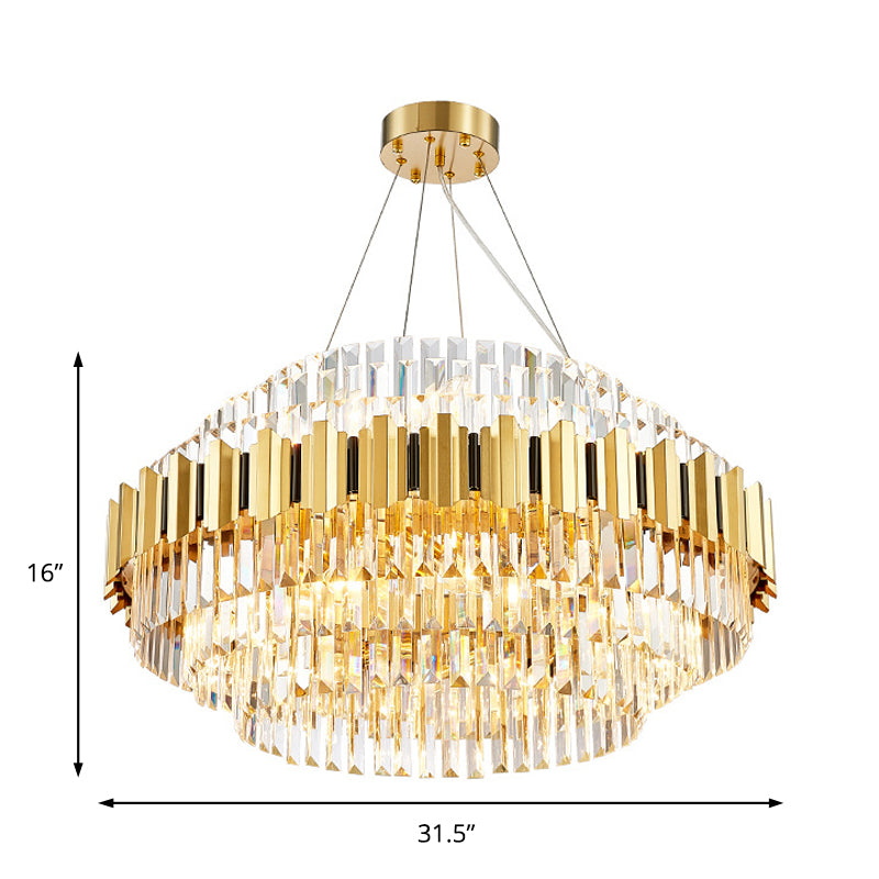 Layered Pendant Light Dining Room Multi Light Vintage Metal Chandelier Light with Faceted Crystal in Gold Clearhalo 'Ceiling Lights' 'Chandeliers' 'Modern Chandeliers' 'Modern' Lighting' 151260
