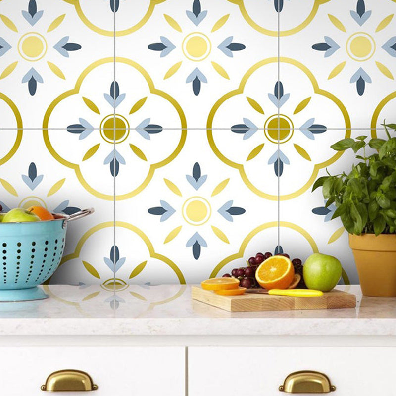Bohemian Quatrefoil Adhesive Wallpapers Yellow Kitchen Wall Covering on White, 8' x 8" Yellow Clearhalo 'Wall Decor' 'Wallpaper' 1512786