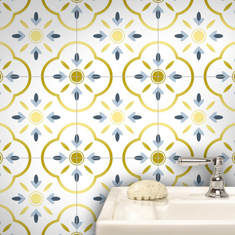 Bohemian Quatrefoil Adhesive Wallpapers Yellow Kitchen Wall Covering on White, 8' x 8" Clearhalo 'Wall Decor' 'Wallpaper' 1512787