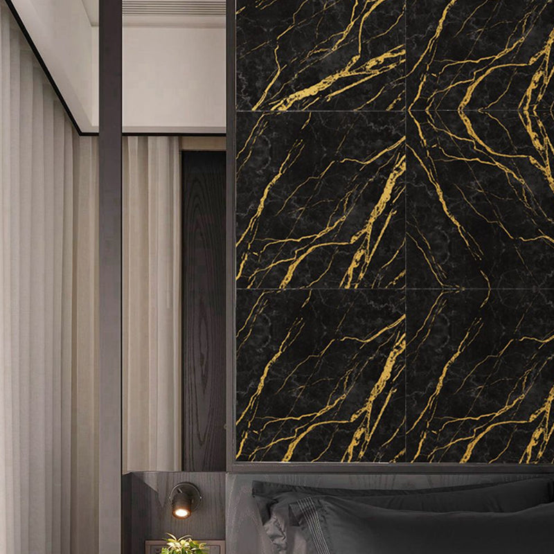 Marble Wallpaper Panels Self-Adhesive Modern Washroom Wall Decor in Black, 12' x 12" Black Clearhalo 'Modern wall decor' 'Modern' 'Wallpaper' Wall Decor' 1512822