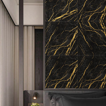 Marble Wallpaper Panels Self-Adhesive Modern Washroom Wall Decor in Black, 12' x 12" Black Clearhalo 'Modern wall decor' 'Modern' 'Wallpaper' Wall Decor' 1512822