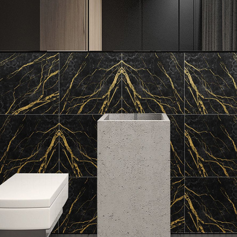 Marble Wallpaper Panels Self-Adhesive Modern Washroom Wall Decor in Black, 12' x 12" Clearhalo 'Modern wall decor' 'Modern' 'Wallpaper' Wall Decor' 1512823