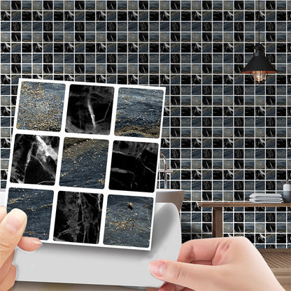 36 Pcs Mosaic Tile Wallpaper Panels Contemporary Adhesive Kitchen Wall Covering, 3.9-sq ft Black Clearhalo 'Wall Decor' 'Wallpaper' 1513015