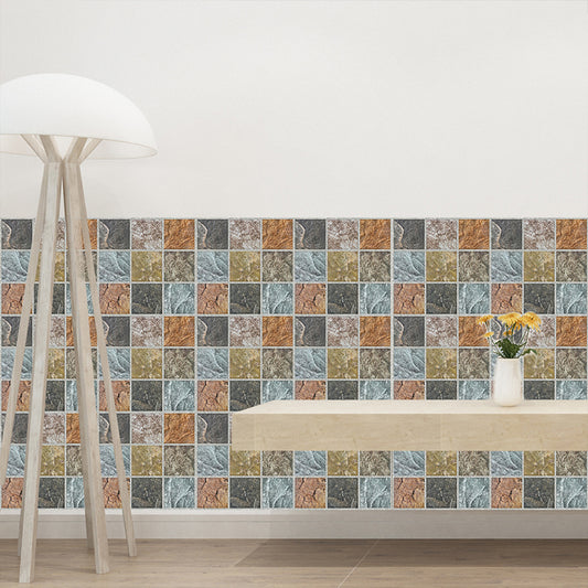 Modern Marble Mosaic Tile Wallpapers PVC Adhesive Brown Wall Decor for Bathroom (18 Pieces) Clearhalo 'Wall Decor' 'Wallpaper' 1513031