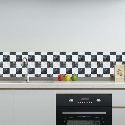 PVC Peel off Wallpapers Modern Mosaic Tiles Stone Look Wall Covering in Black-White, 18 Pieces Black Clearhalo 'Wall Decor' 'Wallpaper' 1513055