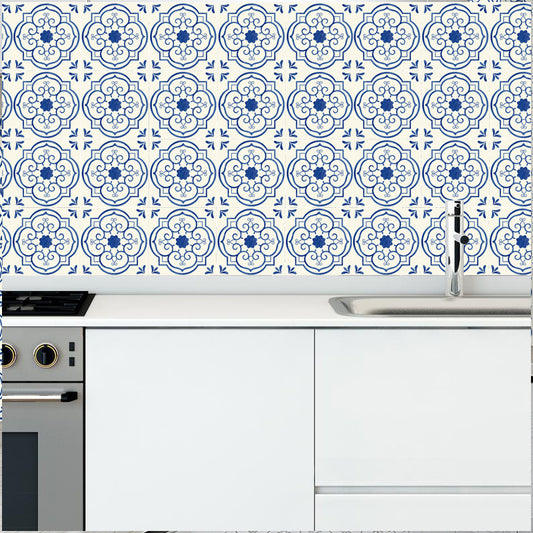 20 Pcs Blue Flower Wallpaper Panels Pick Up Sticks Kitchen Backsplash Wall Decor Clearhalo 'Wall Decor' 'Wallpaper' 1513102