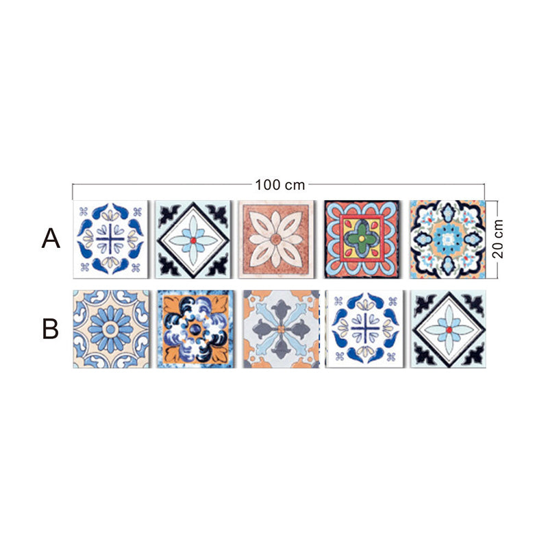 Boho Flower Mosaic Tiles Wallpapers 2 Pcs Blue Self-Adhesive Wall Art for Living Room Clearhalo 'Wall Decor' 'Wallpaper' 1513124