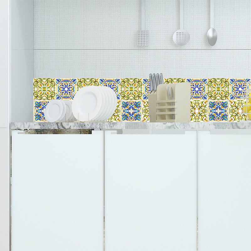 Mosaics Tile Adhesive Wallpapers 18 Pieces Boho Enchanting Fleur-De-Lis Wall Art in Green, 8' x 8" Green Clearhalo 'Wall Decor' 'Wallpaper' 1513154