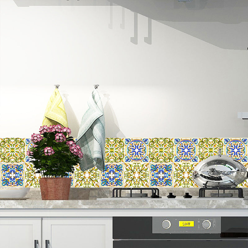 Mosaics Tile Adhesive Wallpapers 18 Pieces Boho Enchanting Fleur-De-Lis Wall Art in Green, 8' x 8" Clearhalo 'Wall Decor' 'Wallpaper' 1513156