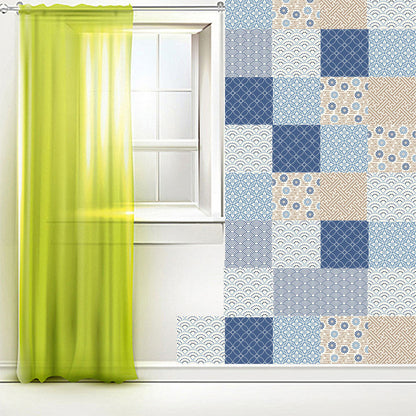 Blue Mediterranean Peel Wallpaper Panels 18 Pieces 8' L x 8" W Wave Pattern Wall Decor Blue Clearhalo 'Wall Decor' 'Wallpaper' 1513172