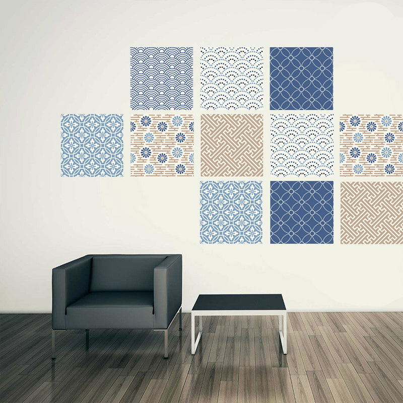 Blue Mediterranean Peel Wallpaper Panels 18 Pieces 8' L x 8" W Wave Pattern Wall Decor Clearhalo 'Wall Decor' 'Wallpaper' 1513174