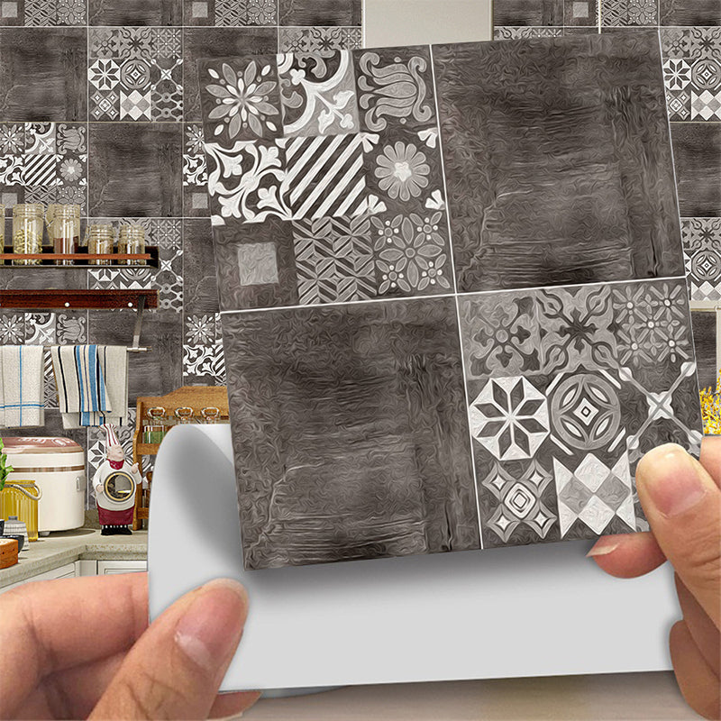 Adhesive Mosaic Tile Wallpaper Panels 20 Pcs Retro Style Wall Covering for Kitchen Grey Clearhalo 'Vintage wall decor' 'Vintage' 'Wallpaper' Wall Decor' 1513219