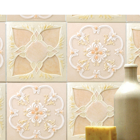 36 Pieces Flower Tile Wallpapers in Beige Nostalgic Peel and Stick Wall Art for Bathroom Clearhalo 'Vintage wall decor' 'Vintage' 'Wallpaper' Wall Decor' 1513256