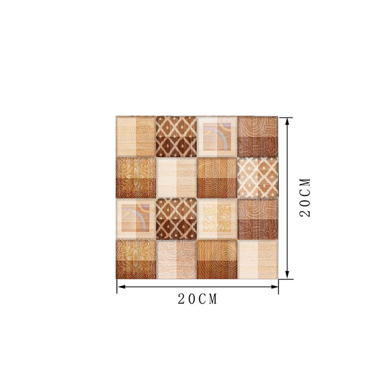 Retro Geometric Pattern Mosaic Wallpapers PVC Self-Stick Brown Wall Covering for Kitchen, 18 Pcs Clearhalo 'Vintage wall decor' 'Vintage' 'Wallpaper' Wall Decor' 1513269