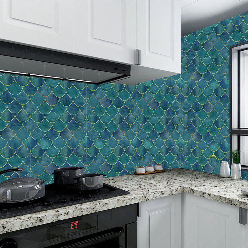 Blue Fishscale Wallpaper Panel Set 20 Pieces Self Adhesive Wall Decor for Washroom Clearhalo 'Modern wall decor' 'Modern' 'Wallpaper' Wall Decor' 1513275