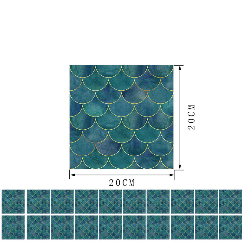 Blue Fishscale Wallpaper Panel Set 20 Pieces Self Adhesive Wall Decor for Washroom Clearhalo 'Modern wall decor' 'Modern' 'Wallpaper' Wall Decor' 1513278