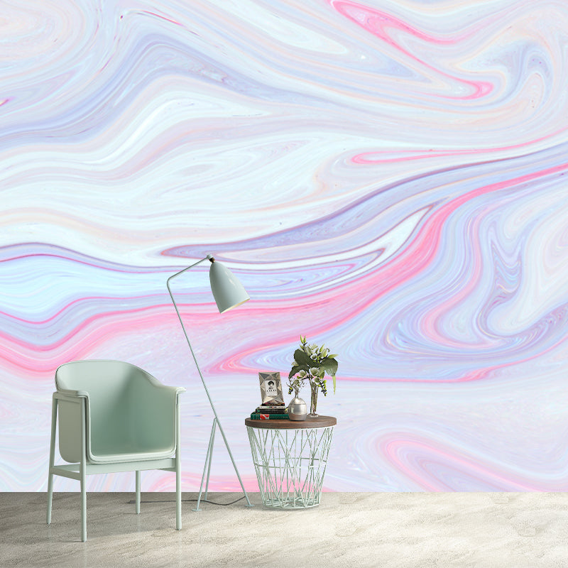 Custom Illustration Artistry Mural with Watercolor Waves Pattern in Pink for Girls Room Clearhalo 'Wall Decor' 'Wall Mural' 1513430