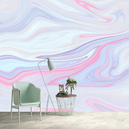 Custom Illustration Artistry Mural with Watercolor Waves Pattern in Pink for Girls Room Clearhalo 'Wall Decor' 'Wall Mural' 1513430