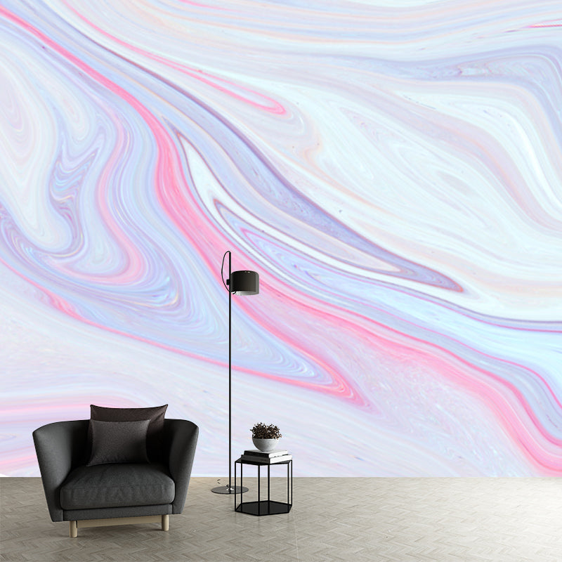 Custom Illustration Artistry Mural with Watercolor Waves Pattern in Pink for Girls Room Clearhalo 'Wall Decor' 'Wall Mural' 1513431