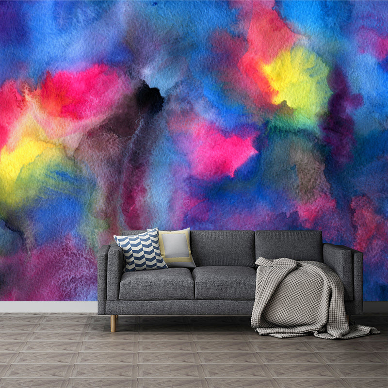 Non-Woven Washable Wall Mural Art Deco Hand Painted Abstract Wall Covering in Blue Blue Clearhalo 'Wall Decor' 'Wall Mural' 1513434