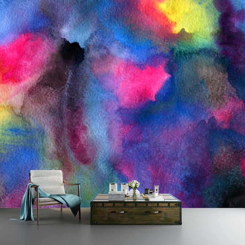 Non-Woven Washable Wall Mural Art Deco Hand Painted Abstract Wall Covering in Blue Clearhalo 'Wall Decor' 'Wall Mural' 1513436