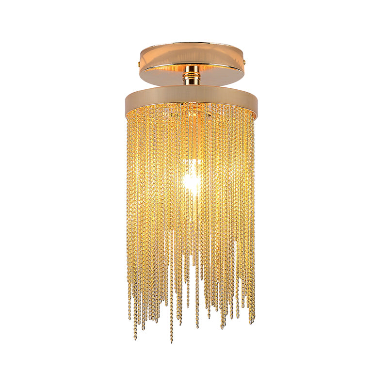 Gold/Chrome/Blue Metal Chain Semi Flush Mount Lamp Modern 1 Light Living Room Ceiling Mounted Fixture Clearhalo 'Ceiling Lights' 'Close To Ceiling Lights' 'Close to ceiling' 'Glass shade' 'Glass' 'Island Lights' 'Semi-flushmount' Lighting' 151345
