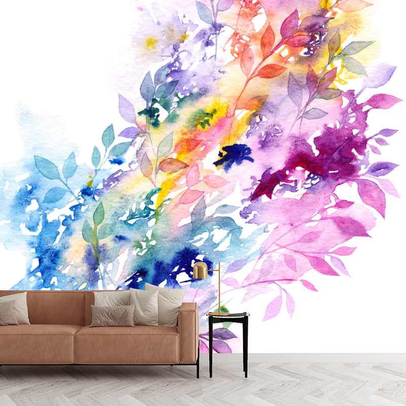 Modern Art Plant Painting Mural Purple-Blue Waterproofing Wall Decor for Corridor Purple Clearhalo 'Wall Decor' 'Wall Mural' 1513459